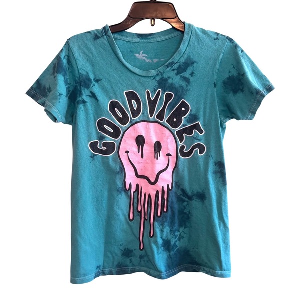 Hollister Tops - Hollister‎ Good Vibes Melting Smiley Face Tie Dye Graphic Tee Teal Pink Small